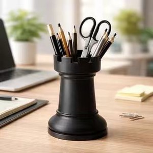 Portalápices de Plástico Blanco con Forma de Torre de Ajedrez, Organizador Creativo de Escritorio para Oficina - Product Image 2