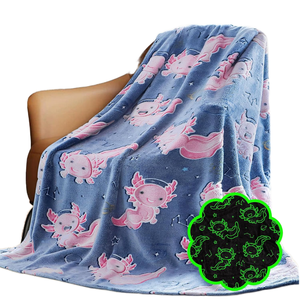 Couverture en tricot douce en polyester 100% avec impression de <span class=keywords><strong>salamandre</strong></span> axolotl qui brille dans le noir, cadeaux pour anniversaire, Noël - Product Image 1