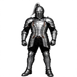 Ensemble complet d'armure de chevalier médiéval gothique 3D en acier inoxydable plaqué argent, style antique, costume de cosplay de collection - Product Image 1