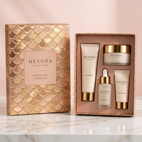 Kit de soins essentiels pour la peau Nexora, écologique, boîte rigide, design doré, revêtement UV, carton ondulé, cosmétique haut de gamme