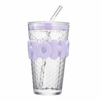 Gobelet à paille en verre style coréen avec nœud papillon, grande valeur esthétique, grande capacité, isolation thermique, texture martelée, pour jus de bureau