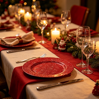 Assiettes de présentation de luxe 2026 en plastique PP durable et non toxique, motif flocon de neige rouge, pour mariages et banquets d'hôtel
