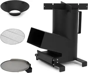 Jh-mech – réchaud de Camping 3 en 1 avec grille de cuisson, grill et collecteur de graisse, poêle à fusée pour barbecue