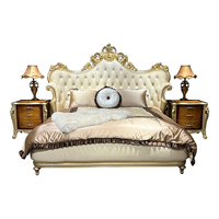 Ensemble de lit en bois massif français avec revêtement en cuir, style européen, taille King & Queen, lit moelleux au design moderne