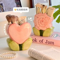 Boîte de rangement simple et mignonne en céramique en forme de cœur détachable pour pinceaux de maquillage, porte-stylos, décoration de coiffeuse