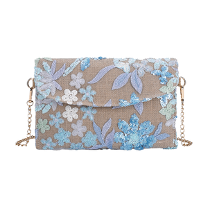 Women Floral Sequins Embroidery Envelope Clutch Purse Detachable Metal Chain Evening Bag for Wedding Family Reunion - Product Image 4