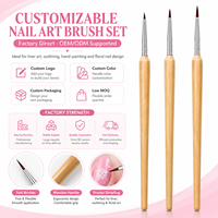 Lot de 3 pinceaux fins pour nail art, manche en bois, stylo de précision pour la peinture des ongles, outil de manucure pour salon de beauté, vente en gros