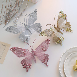 <span class=keywords><strong>H874</strong></span> Nuevas pegatinas coloridas de mariposas y libélulas de malla artificial con purpurina y polvo de perla, colgante decorativo con clip para Navidad - Product Image 3
