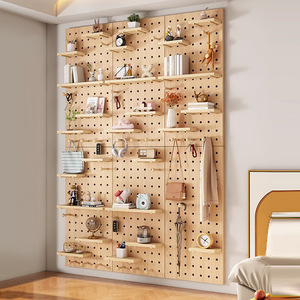 Shengke Solid Wood Pegboard Wall <b>Shelf</b> Rectangle <b>Adjustable</b> Storage Rack Minimalist Entryway Display <b>Shelf</b> Natural Wood Color - Product Image 1