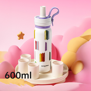 600ml Graffiti <b>Straw</b> Water Bottle Stainless Steel Vacuum Insulated <b>Tumbler</b> <b>With</b> Carry Loop Art Print Design Portable Travel Cup - Product Image 3
