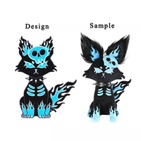 Peluche personnalisée renard noir flamboyant avec détails bleus lumineux pour le merchandising d'IP de jeux et les souvenirs d'Halloween