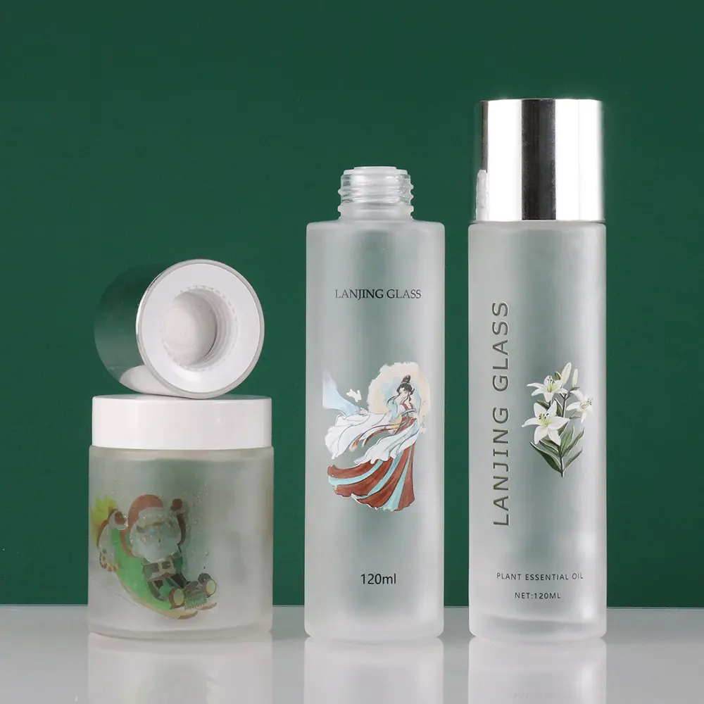 Popular 30ml 40ml 100ml 120ml 100g 3d print Cosmetic Skincare Packaging face cream jar Glass Bottle with dropper Cap