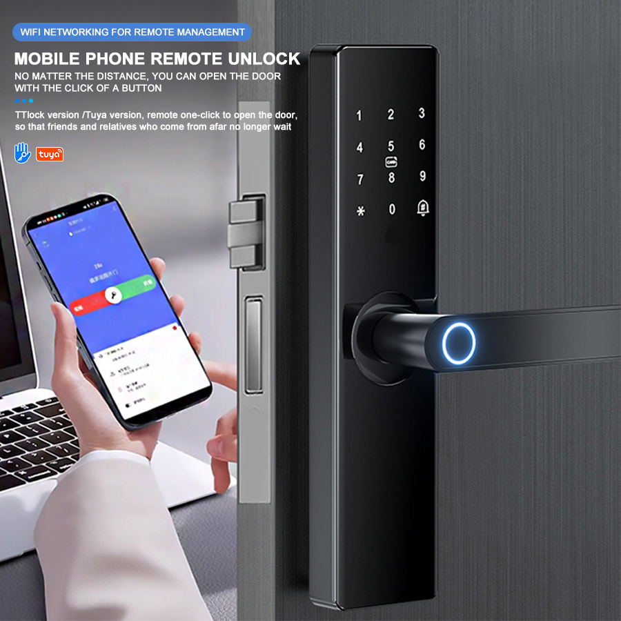 Wifi Tuya TTLock Digital Biometric Fingerprint Interior Room Smart Wood Door Handle Lock for Bedroom Indoor · image 5