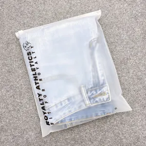 Bolsas de plástico transparente esmerilado con cierre de cremallera para ropa, embalaje de esponja de maquillaje, impresión personalizada de etiqueta privada, venta al por mayor
