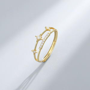 OEM Anillos Plata De Ley 925 oro <span class=keywords><strong>argento</strong></span> Sterling <span class=keywords><strong>2</strong></span> strati anelli a forma di stelle di diamanti per ragazze - Product Image 1