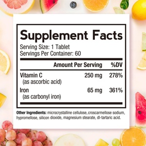 Suplemento de Hierro 65 mg con Vitamina C, Aumenta los Niveles de Energía, Suplemento para la Salud de Adultos, Tabletas de Hierro - Product Image 3