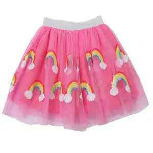 Wholesale Tutu Princess Soft Material Rainbow Embroidery Style Wholesale Children Tutus Skirt For Girl With Lining