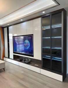 Armoire portable moderne en bois massif sur mesure pour salon, avec support TV intégré - Product Image 1