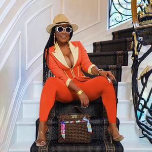 Vêtements d'affaires femmes mode bouton intérieur blazer <span class=keywords><strong>couleur</strong></span> unie pantalons à manches longues pantalons dames Blazers costume ensemble - Product Image 4