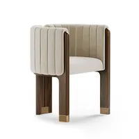 Chaise de salle à manger en PU style crème, fauteuil de luxe français avec structure en bois massif, chaise rembourrée pour restaurant, chaise d'appoint pour hôtel et salon