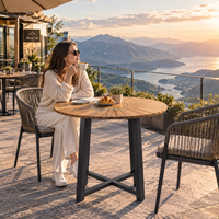Table de jardin en teck Lifepursue avec structure en aluminium, table à manger pour terrasse