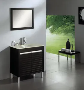 Di lusso in legno massello di marmo bancone grigio modulare mobili da bagno personalizzato armadietto da bagno