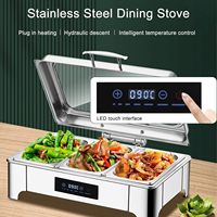 Ensemble de réchauds de buffet rectangulaires de luxe en acier inoxydable, chauffe-plats professionnels à vapeur avec contrôle automatique de la température