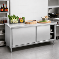 Plan de travail en acier inoxydable avec armoire à porte coulissante, table de préparation pour cuisine commerciale, unité de rangement pour restaurants et cuisines