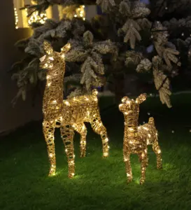 Lumière cerf en rotin à paillettes Kanlong GS, 40led, h 14 pouces, décoration pour maison de noël, éclairage féerique, pour noël extérieur