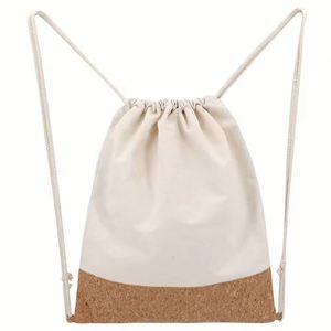 Custom Logo Environment Friendly Outdoor Tote Draw String Storage Bag Cotton Canvas Cork Joint <b>Drawstring</b> <b>Backpack</b> - Product Image 4