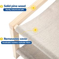 Lit hamac portable double couche en bois pour chat et chien, design surélevé à 2 niveaux, housses amovibles et lavables, construction robuste et naturelle