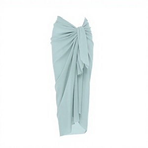 Jupe drapée torsadée en mousseline viscose/coton pour femme, couleur unie, extensible, respirante, tenue de plage, grande taille, une pièce, bleu clair - Product Image 3