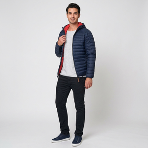 Custom Logo Front Black Padded <b>Men's</b> High Street Canvas Winter Bubble <b>Puffer</b> <b>Hooded</b> Zipper <b>Jacket</b> - Product Image 1