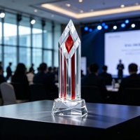 Trophée en cristal gravé de haute qualité avec incrustation rouge personnalisée, souvenir pour réunion annuelle d'entreprise, récompense pour champion des ventes, récompense pour employé