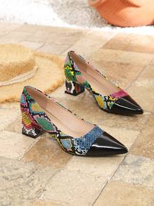 Xuanhui Hot Sale Fashion Elegant Style Point Toe Snake Skin <strong>Patching</strong> 5.2cm square Heel Pumps <strong>Shoes</strong> for Women - Product Image 6