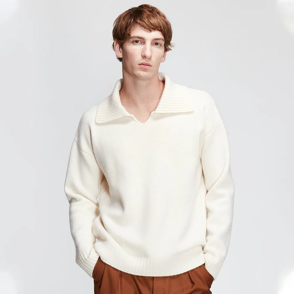 VSCOO High Quality Winter Turn-down Collar 100%cotton Men Knitted White Blank Sweater Plus Size Men's Sweaters