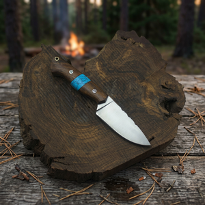 มีดใบตายเหล็กกล้าไร้สนิมทำมือ ด้ามไม้ฝังเทอร์ควอยซ์ สำหรับตั้งแคมป์ - Product Image 4