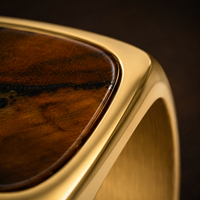 Bague Chevalière JLM Vintage Plaqué Or 18K avec Œil de Tigre, Pierre Naturelle Marron, en Acier Inoxydable pour Homme, Vente en Gros