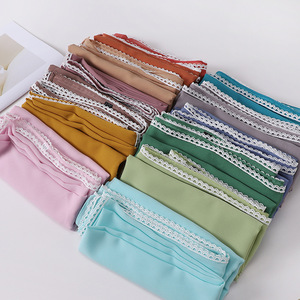 Einfarbiger Langer Langlebiger Atmungsaktiver Malaysischer Indonesischer Spitzen-Perlen-Chiffon Hijab Schal für Damen - Product Image 5