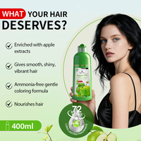 Shampoo colorant capillaire noir à la pomme 400 ml, 3 en 1, sans ammoniaque, coloration facile, huile d'argan, ginseng, coloration capillaire à base de plantes pour hommes et femmes