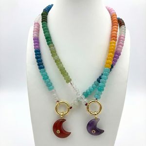 Collar de Cuentas de Piedras Preciosas de Caramelo, Joyería para Niñas, Hecho a Mano, con Nudos, Colorido, Arcoíris, Gargantilla de Cuentas, Collar con Colgante de Piedra Lunar, Regalo - Product Image 4