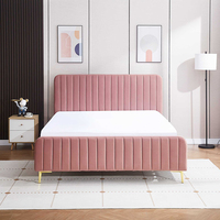 Cama de Plataforma King Size Tapizada de Lujo con Almacenamiento, Diseño Plegable Ecológico, Tela Suave, Estilo Moderno de Mediados de Siglo, Madera para Dormitorio