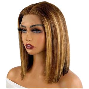 Peluca Bob Rubia Miel Degradada, Cabello Humano con Reflejos, Pelucas con Frente de Encaje HD, Cabello Humano con Reflejos 4/27, Pelucas Frontales de Encaje sin Pegamento - Product Image 1