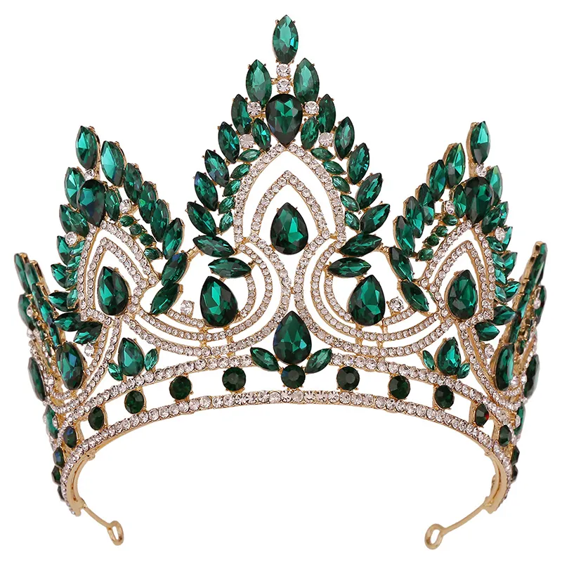 Spettacolo di bellezza barocco grande corona di capelli copricapo lega di cristallo strass donne corona diadema