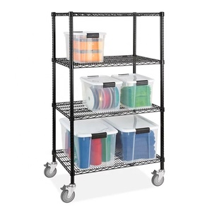 Chấp Nhận Tùy Chỉnh Kích Thước Và Màu Sắc Nhiệm Vụ Nặng Nf Phê Duyệt 4 Tier Dây Thép Kệ Hiển Thị Giá Dây Kệ Đơn Vị Với Bánh Xe - Product Image 2