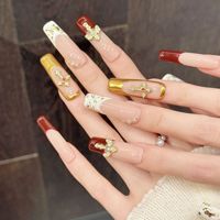 Grosir Pabrik Kuku Akrilik Perekat Buatan Tangan Murni 421-425 Panjang 10 Buah Set Lengkap, Desain Tangan Siap Pakai untuk Jari