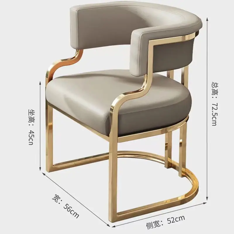 Kursi Makan logam emas mewah Modern, bak berlapis kain, kursi santai kulit untuk kafe Salon dapur atau Restoran