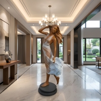 Sculpture de femme grandeur nature en laiton, résistante à l'eau, pour intérieur et extérieur, dansante au vent, pour villa méditerranéenne