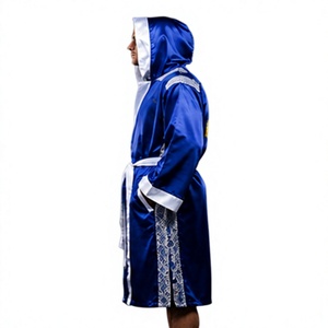 HAWK SPORTS INDUSTRIES Robe de boxe à capuche durable, bleu avec bordure blanche, polyester, robe d'entraînement confortable, toutes saisons - Product Image 1