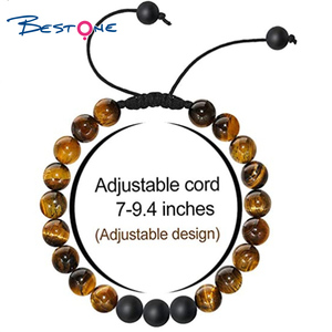 Vòng tay đá mắt hổ 8mm, dây tết điều chỉnh, vòng tay đá núi lửa, dành cho nam nữ, hỗ trợ thiền định, cân bằng năng lượng - Product Image 2